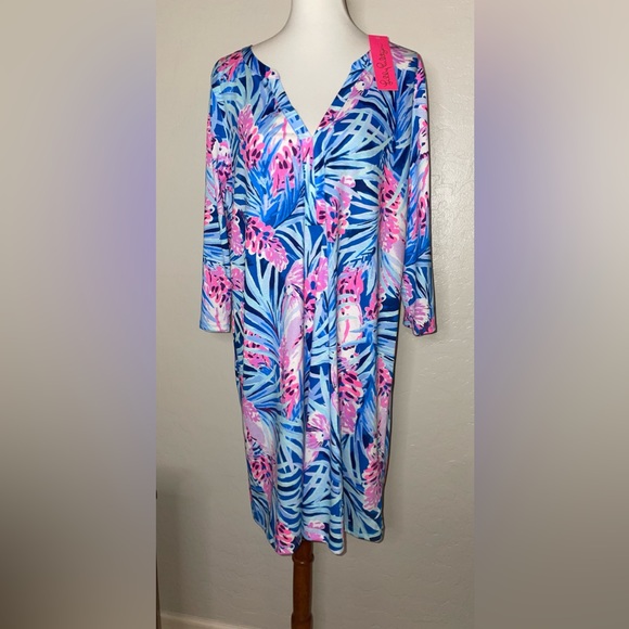 New! Lilly Pulitzer Tropical Daphne 3/4 Sleeve 100%Pima Cotton Dress Size XL💕🐬 - Picture 5 of 12